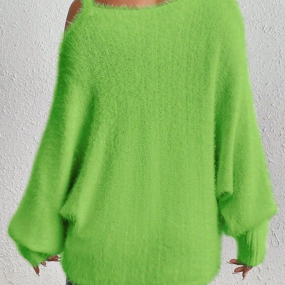 Mint Green Women's Casual Asymmetric Sweater with Faux Pearl & Metal Ring Detail - Picture 2 of 7